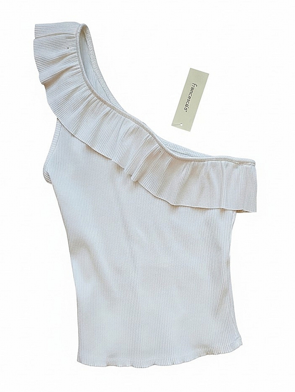 NWT! Francescas One-Shoulder Ruffle Tank Top in White
